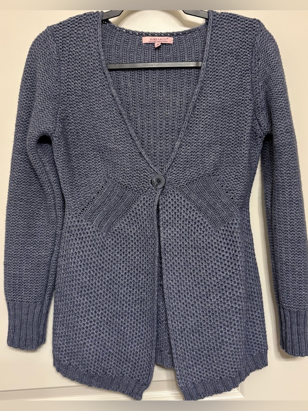 Henkla & Co Blue Wool Blend Single-Button Knit Cardigan. Italian